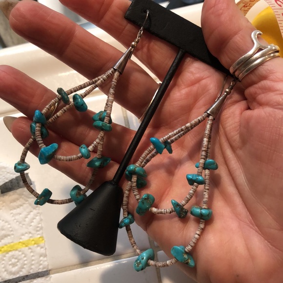 Heishi & Turquoise Navajo Earrings - Picture 2 of 5